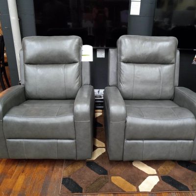 two leather grey couches